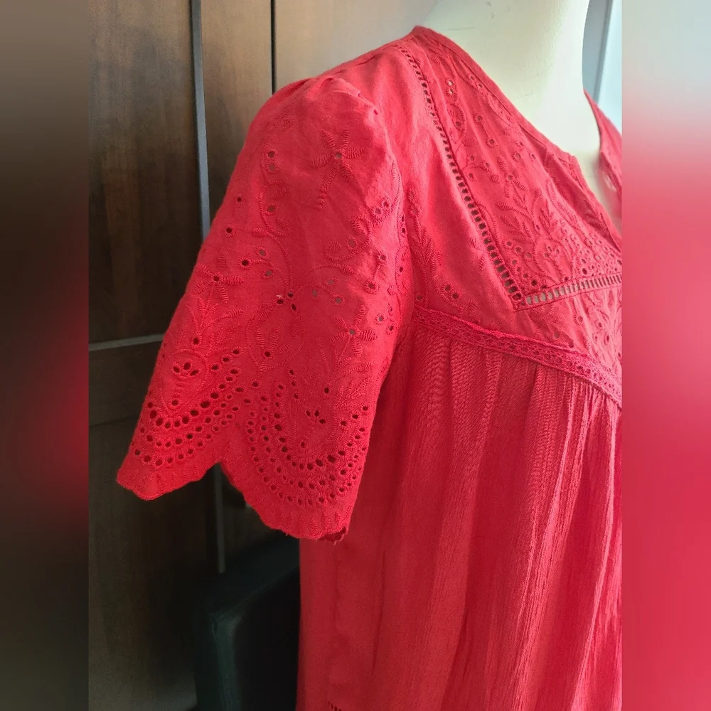 NWOT Knox Rose Red Eyelet Shirt - Picture 3 of 7